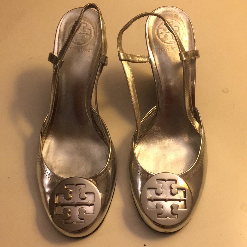 Vintage Tory Burch Silver Metallic Wedge